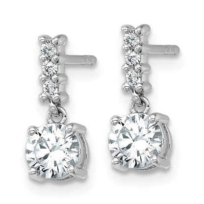 Sterling Silver Rhodium-Plated Round CZ Dangle Earrings