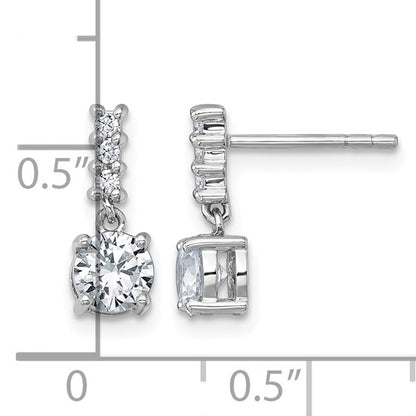 Sterling Silver Rhodium-Plated Round CZ Dangle Earrings