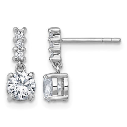 Sterling Silver Rhodium-Plated Round CZ Dangle Earrings