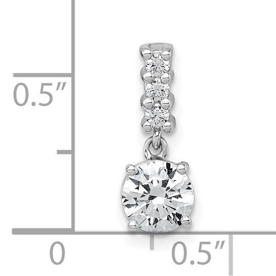 Sterling Silver Rhodium-Plated Round CZ Dangle Pendant