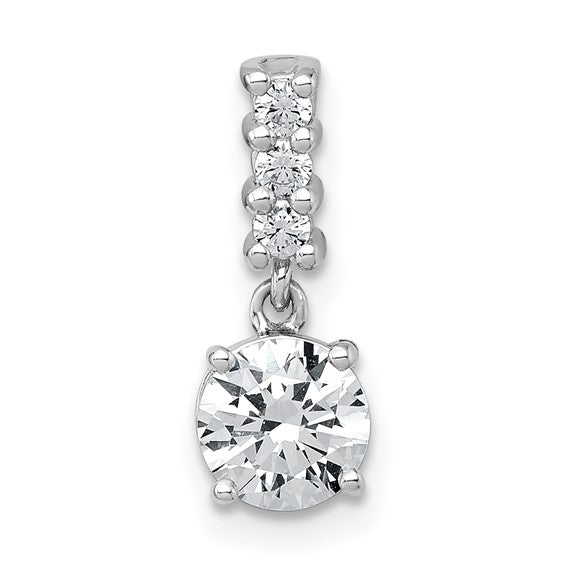 Sterling Silver Rhodium-Plated Round CZ Dangle Pendant