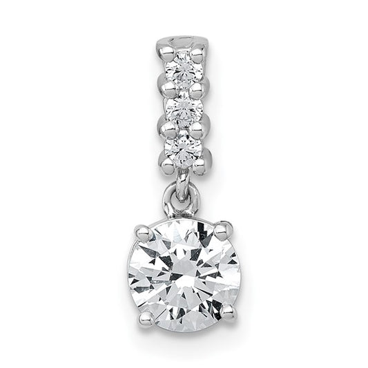 Sterling Silver Rhodium-Plated Round CZ Dangle Pendant