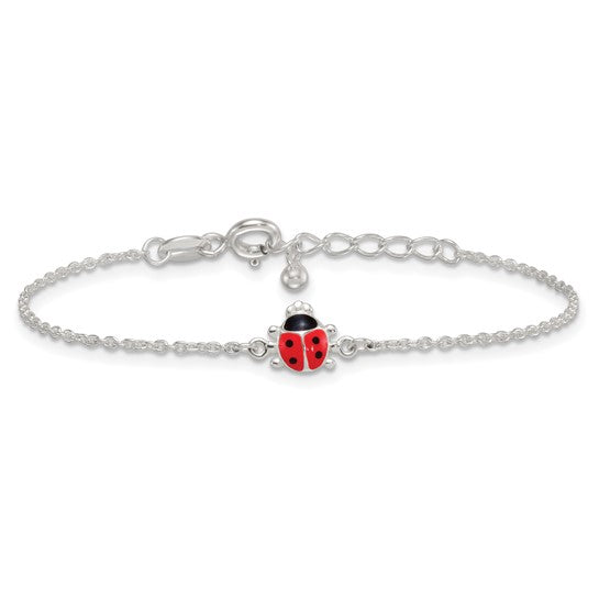 Sterling Silver Children's Enameled Ladybug Bracelet