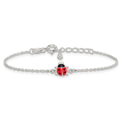 Sterling Silver Children's Enameled Ladybug Bracelet