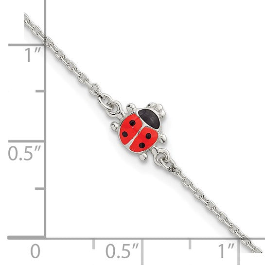 Sterling Silver Children's Enameled Ladybug Bracelet