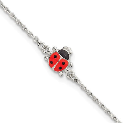 Sterling Silver Children's Enameled Ladybug Bracelet