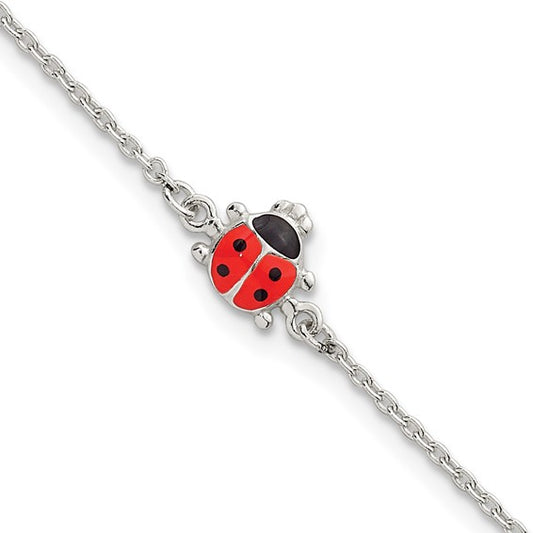 Sterling Silver Children's Enameled Ladybug Bracelet