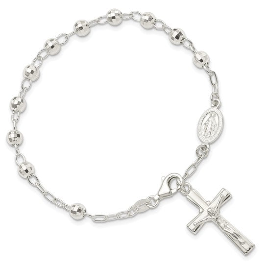 Sterling Silver Polished Beaded Rosary Bracelet - 7.5 Inches