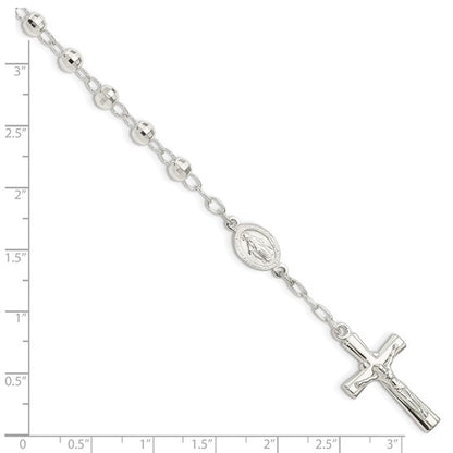 Sterling Silver Polished Beaded Rosary Bracelet - 7.5 Inches