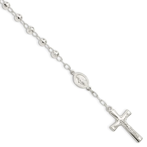 Sterling Silver Polished Beaded Rosary Bracelet - 7.5 Inches