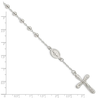 Sterling Silver Polished Beaded Rosary Bracelet - 7.5 Inches