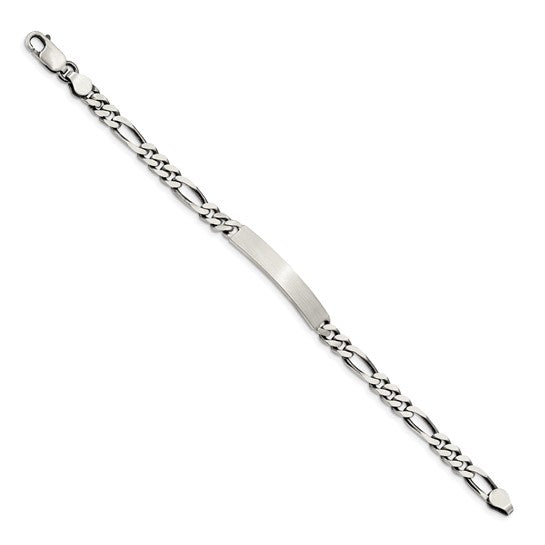 925 Sterling Silver Antiqued Figaro Link ID Bracelet