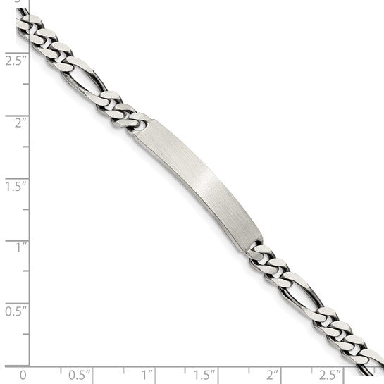 925 Sterling Silver Antiqued Figaro Link ID Bracelet