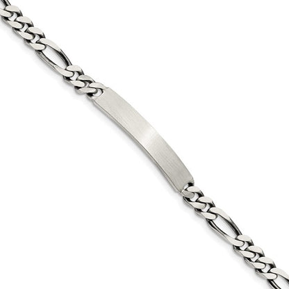 925 Sterling Silver Antiqued Figaro Link ID Bracelet