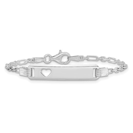 Sterling Silver Polished Figaro-Cable Link Children's ID Bracelet