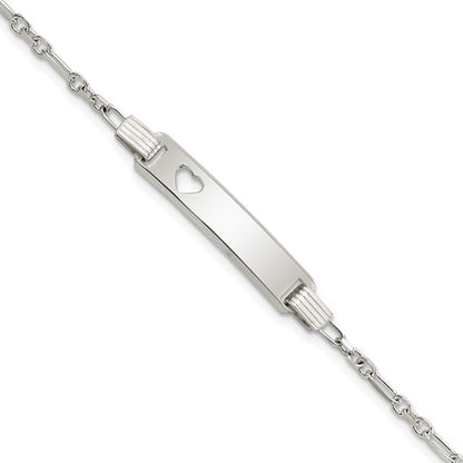 Sterling Silver Polished Figaro-Cable Link Children's ID Bracelet