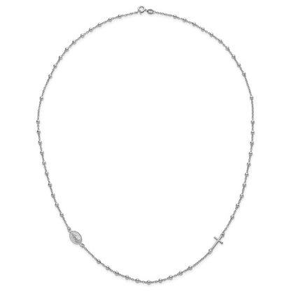 Sterling Silver Miraculous Medal & Cross Beaded Necklace