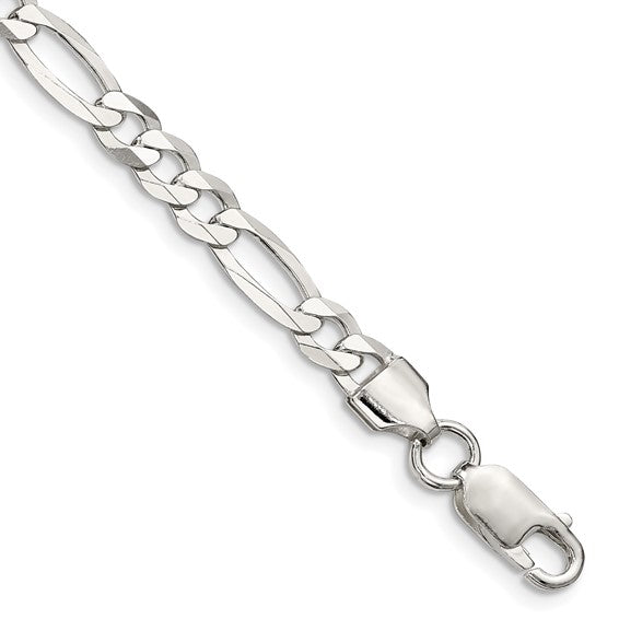 Sterling Silver Rhodium-Plated Lightweight Figaro Link Bracelets 5.50 mm
