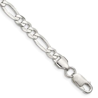 Sterling Silver Rhodium-Plated Lightweight Figaro Link Bracelets 5.50 mm