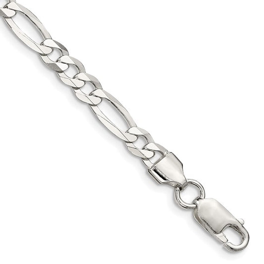 Sterling Silver Rhodium-Plated Lightweight Figaro Link Bracelets 5.50 mm