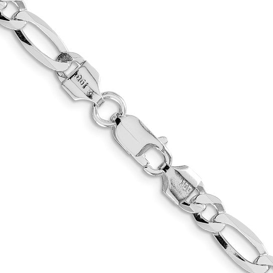 Sterling Silver Rhodium-Plated Lightweight Figaro Link Chains 5.50 mm