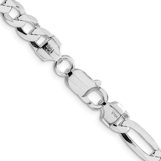 Sterling Silver Rhodium-Plated Lightweight Figaro Link Chains - 7 mm
