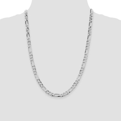 Sterling Silver Rhodium-Plated Lightweight Figaro Link Chains - 7 mm