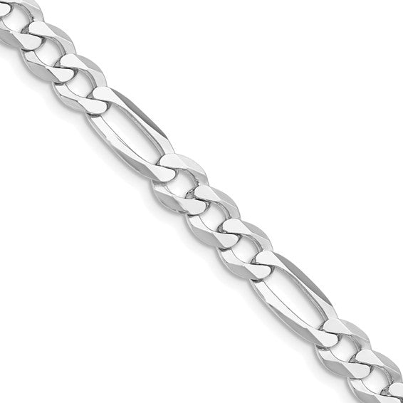 Sterling Silver Rhodium-Plated Lightweight Figaro Link Chains - 7 mm