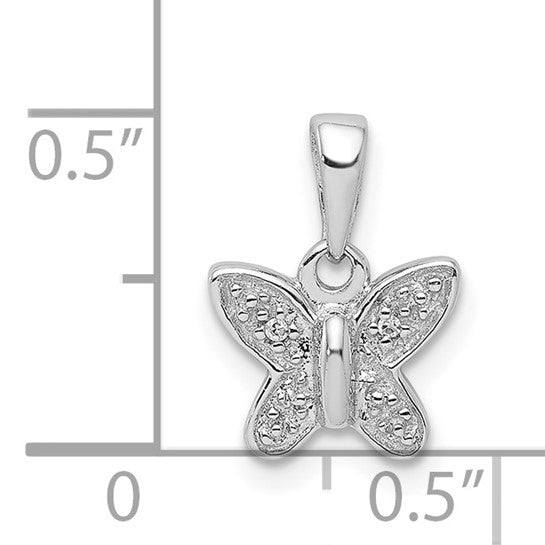 Sterling Silver Rhodium-Plated Diamond Butterfly Charm Pendant