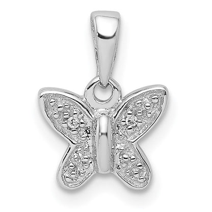 Sterling Silver Rhodium-Plated Diamond Butterfly Charm Pendant