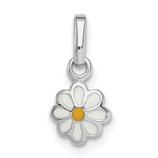 Sterling Silver Yellow & White Enameled Daisy Charm Pendant