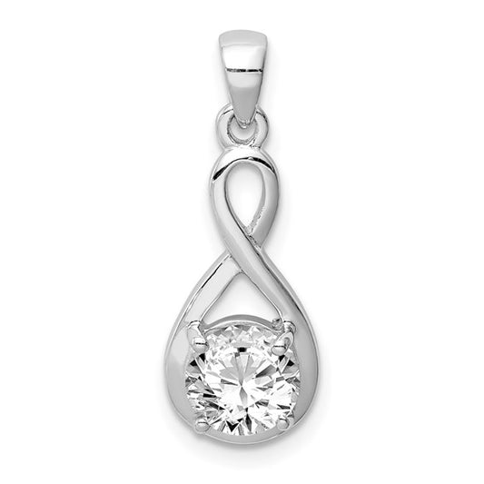 Sterling Silver Rhodium-Plated CZ Solitaire Infinity Pendant