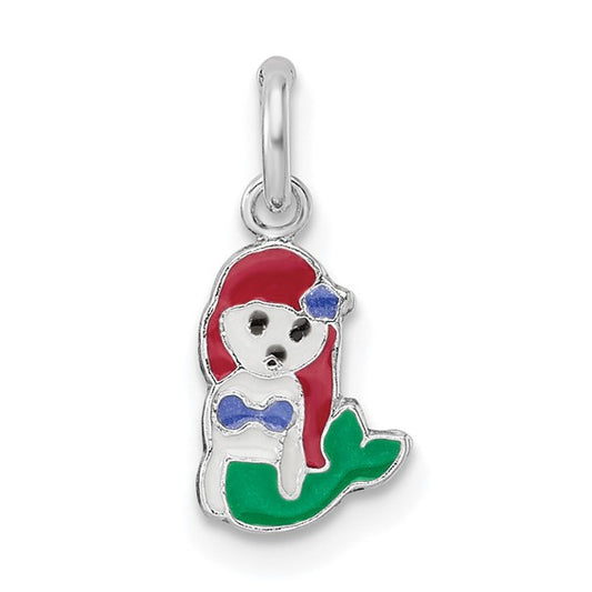 Sterling Silver Multi-Color Enameled Mermaid Charm Pendant