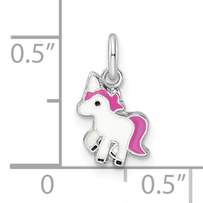 Sterling Silver Pink & White Enameled Unicorn Charm Pendant