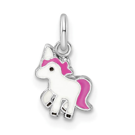 Sterling Silver Pink & White Enameled Unicorn Charm Pendant