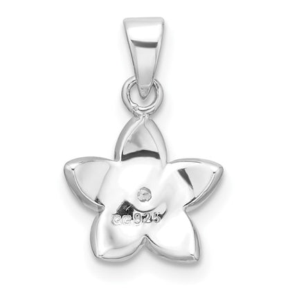 Sterling Silver Pink Enameled CZ Flower Charm Pendant