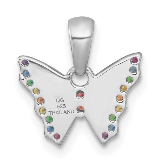Sterling Silver Rhodium-Plated Polished Crystal Butterfly Charm