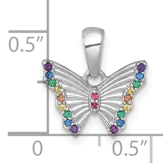 Sterling Silver Rhodium-Plated Polished Crystal Butterfly Charm