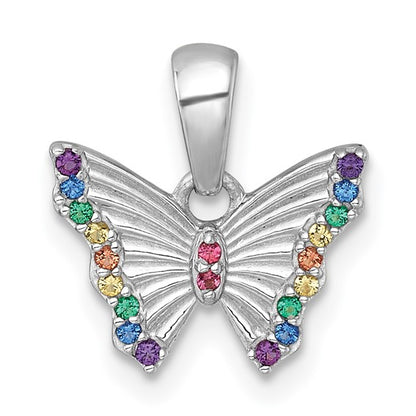 Sterling Silver Rhodium-Plated Polished Crystal Butterfly Charm