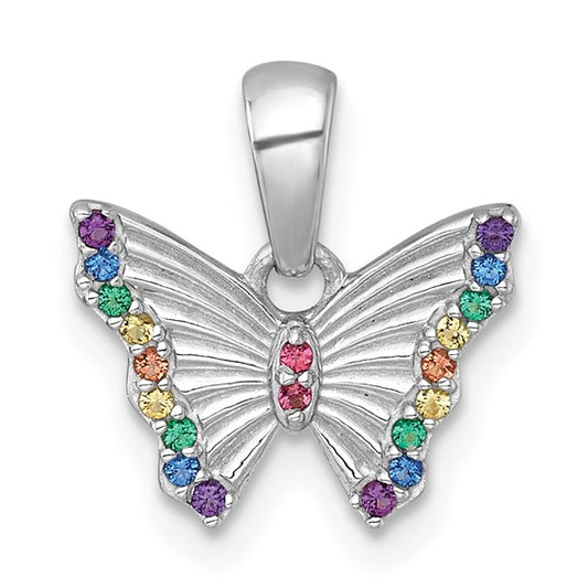 Sterling Silver Rhodium-Plated Polished Crystal Butterfly Charm