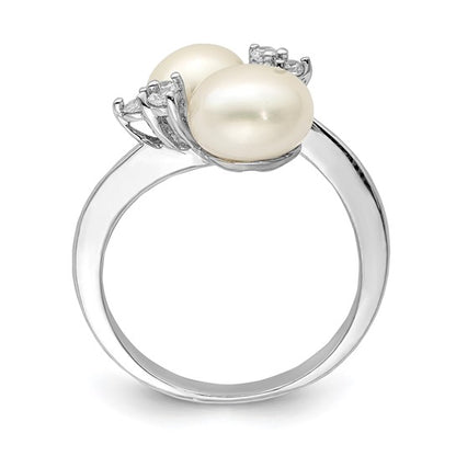 Sterling Silver 8-9 mm Freshwater Cultured Pearl & CZ Stones Ring