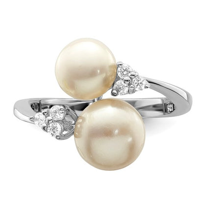 Sterling Silver 8-9 mm Freshwater Cultured Pearl & CZ Stones Ring