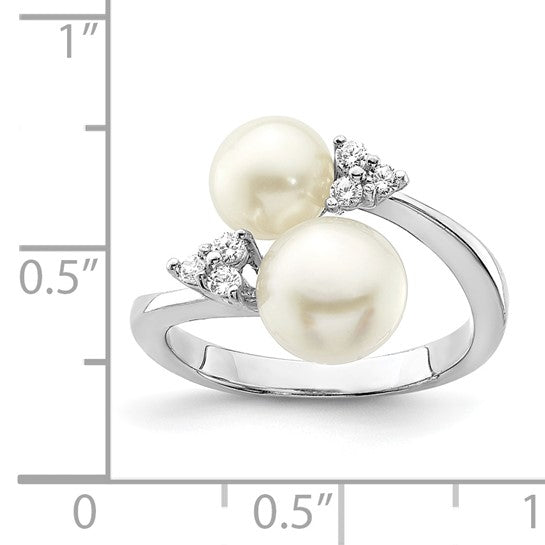 Sterling Silver 8-9 mm Freshwater Cultured Pearl & CZ Stones Ring