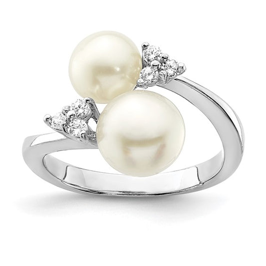 Sterling Silver 8-9 mm Freshwater Cultured Pearl & CZ Stones Ring