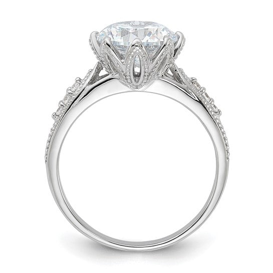 Sterling Silver Solitaire Accented 9mm Round-Cut 8 Prong CZ Ring