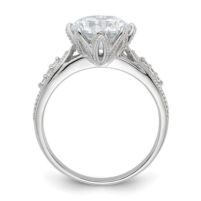 Sterling Silver Solitaire Accented 9mm Round-Cut 8 Prong CZ Ring