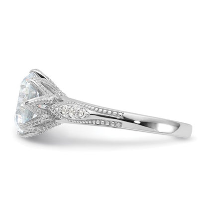 Sterling Silver Solitaire Accented 9mm Round-Cut 8 Prong CZ Ring