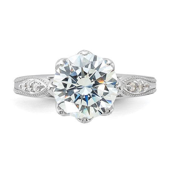 Sterling Silver Solitaire Accented 9mm Round-Cut 8 Prong CZ Ring
