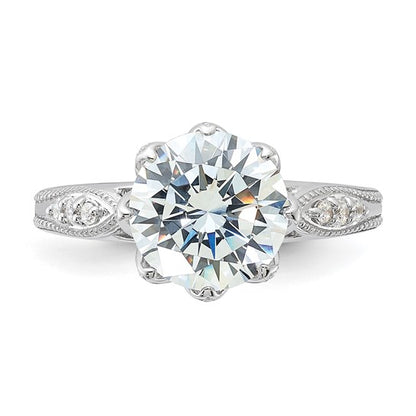 Sterling Silver Solitaire Accented 9mm Round-Cut 8 Prong CZ Ring
