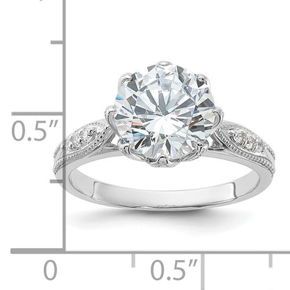 Sterling Silver Solitaire Accented 9mm Round-Cut 8 Prong CZ Ring
